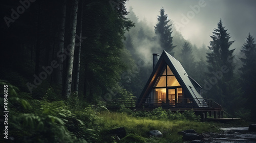 Atmospheric shack and wooden hut in the dense photo