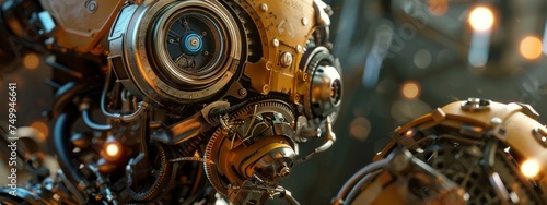 Futuristic world of robotics and artificial intelligence, with intricate gears and clockwork mechanisms. photo