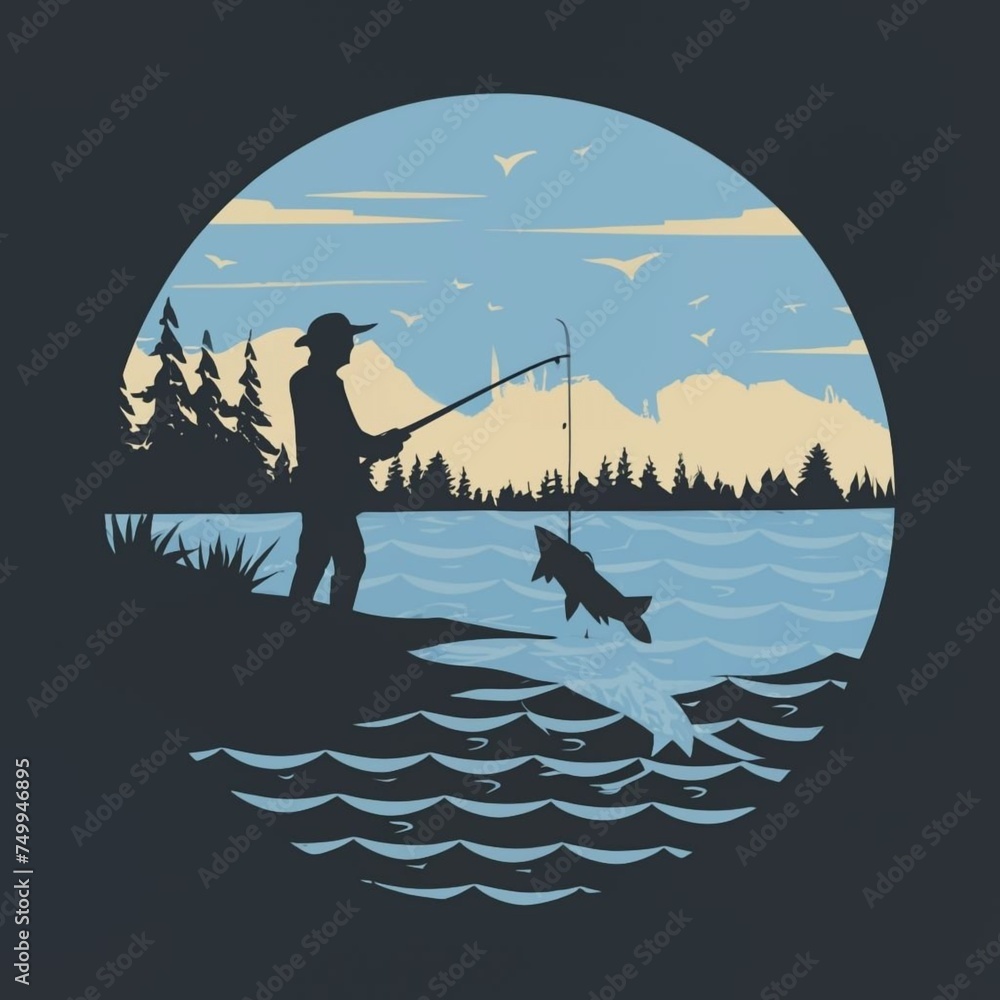 illustration of a man caching a fish