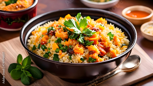 Rice, biryani, vegetable rice, indian curry rice, garnished rice, cube rice, garnished, dinner, food, meals,