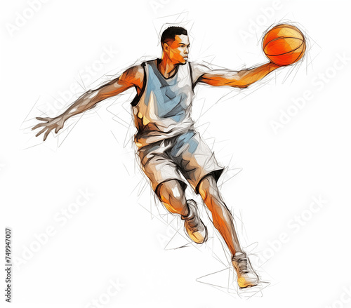 Basketball sketch drawing with a watercolor touch on white background. © melhak