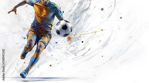 Soccer player in action. White background copy space. Generative AI.