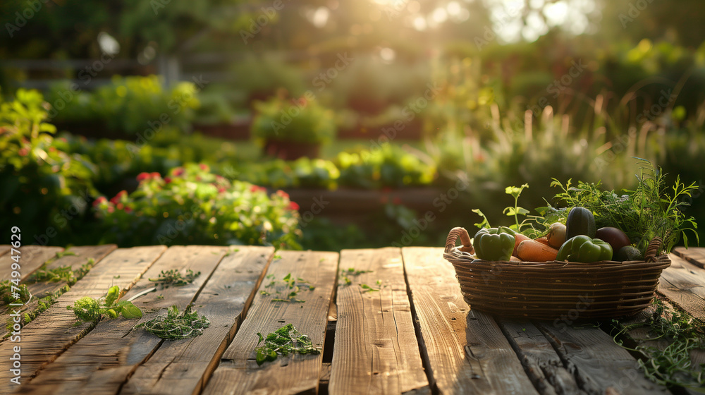 vegetable on a table in a garden vegetable on a table in a garden