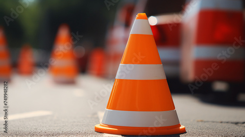 Close-up image of traffic sign orange cone