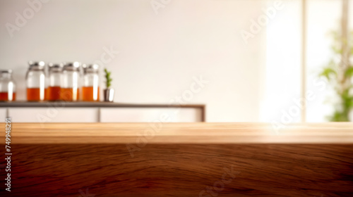 Wood table kitchen mockup design product presentation background. Generative AI