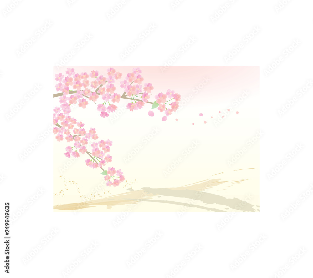 筆線と淡い桜の背景イラスト