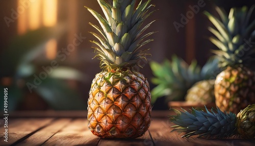 fresh pineapple on wooden table