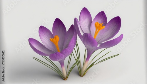 two purple crocuses isolated on white