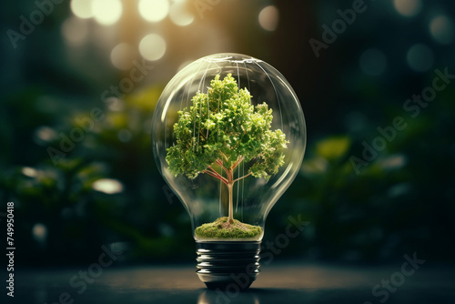 plant inside a light bulb, renewable energy light bulb with green energy