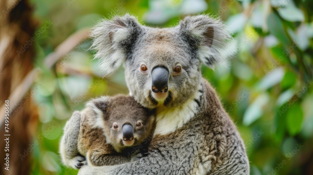 Naklejka premium Mother koala with cubs