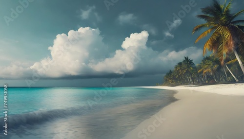 tropical paradise beach with white clouds and blue caribbean sea