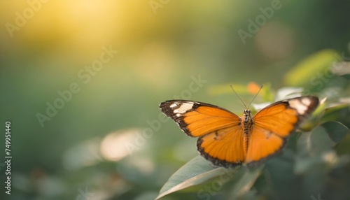 view of beautiful orange butterfly on green nature blurred background in garden with copy space using as background insect natural landscape ecology fresh cover page concept © Jayla