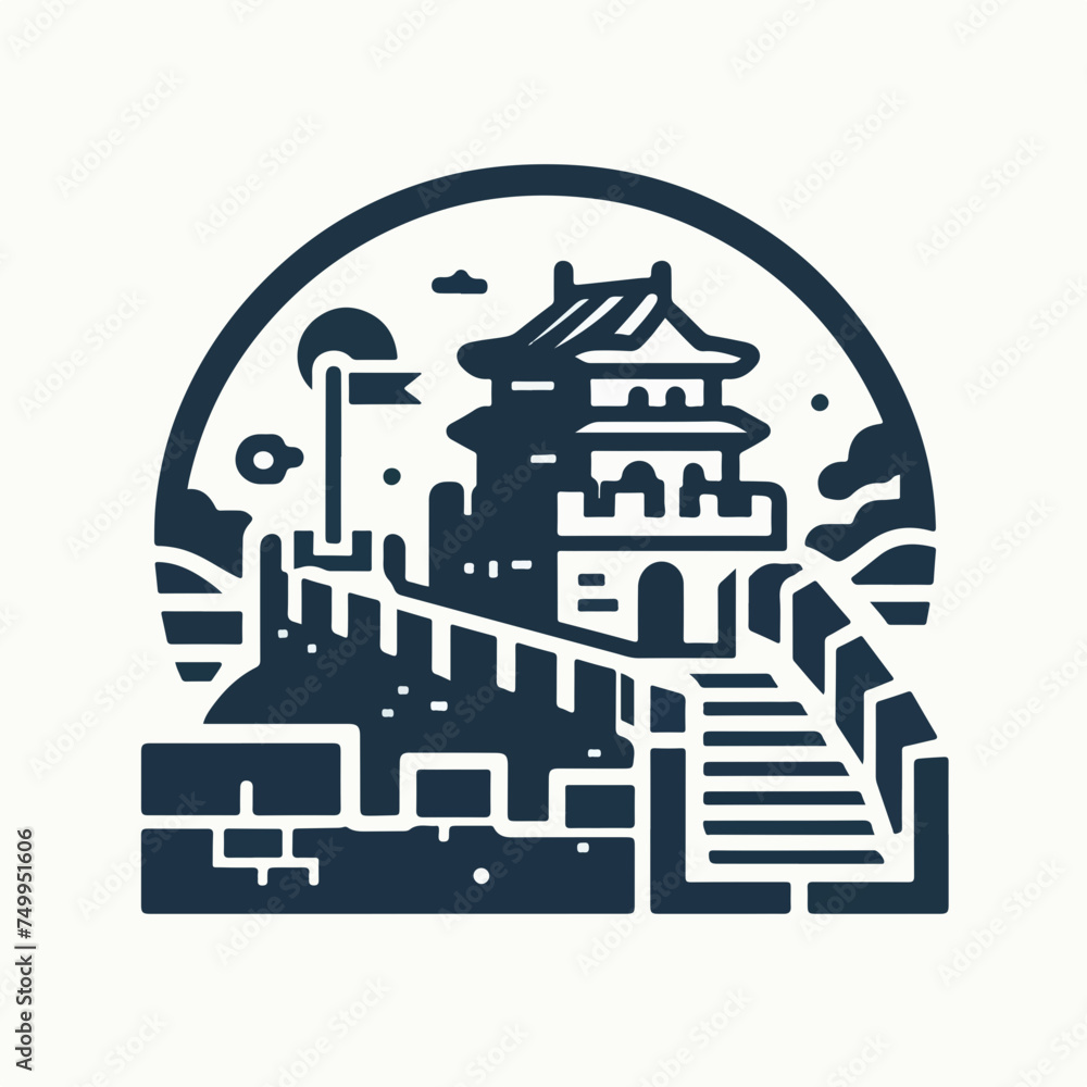 Great Wall, China. Isolated vector illustration logo icon sticker.