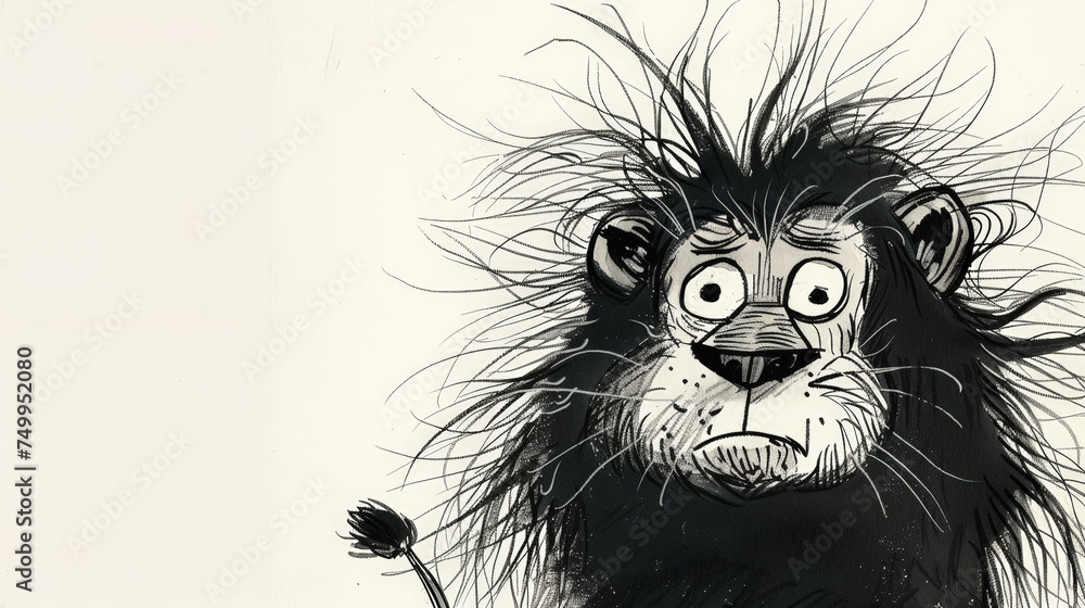 Frazzled Lion Ink Cartoon. Generative AI Frazzled Lion Ink Cartoon. Generative AI