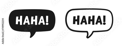 Haha laughing speech bubble sound effect icon. Cute black text lettering outline and silhouette set vector illustration. © Aletheia Shade