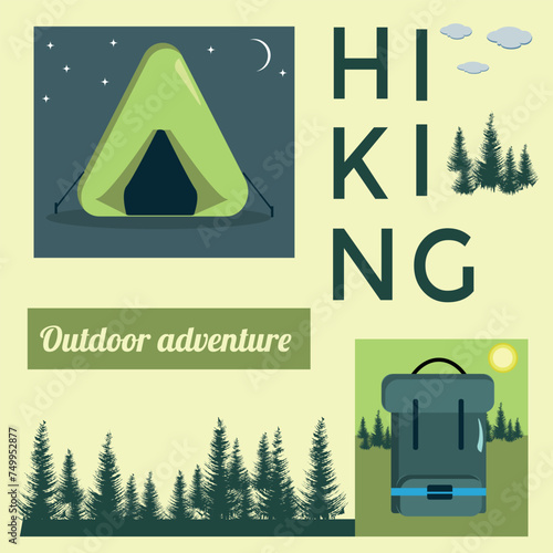 camping in the forest hiking. vector illustration