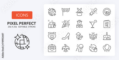 Party thin line icon set. Outline symbol collection. Editable vector stroke. 256x256 Pixel Perfect scalable to 128px, 64px... © Artco