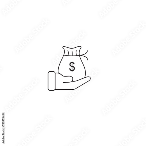 Business icon with handbag and money with dollar sign. Concept of currency, financial gain, cash, payment or wealth with human hand holding pocket with money, i