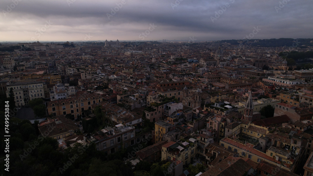 Aerial view of the cityscape of Rome, center of 