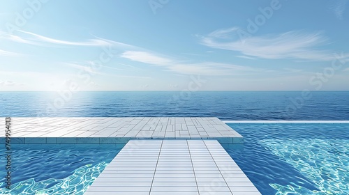Diving board over a crystal-clear swimming pool, with copy space © Be Naturally
