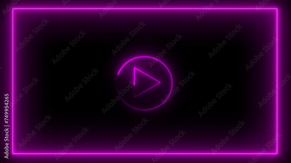 Flicker abstract neon background, glow animated play button. Flicker abstract neon background, glow animated play button.