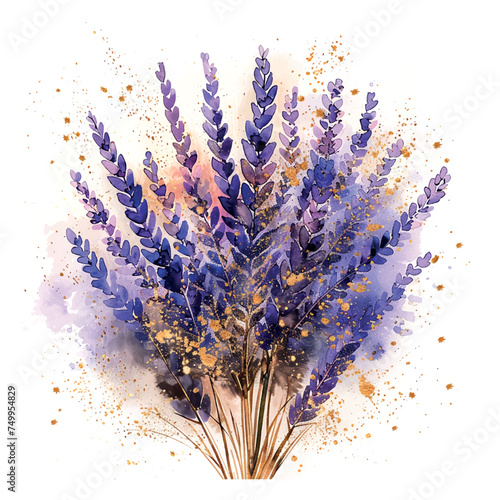 bouquet of lavender watercolor illustration on white background