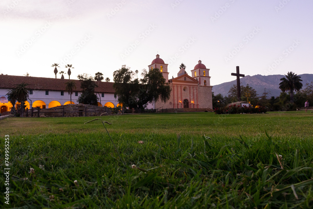 The capilla (chapel) at Mission Santa Barbara. Old Mission Santa Barbara (built in 1786), Santa Barbara, Santa Barbara County, California, United States of America, North America.