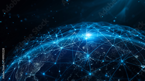 artificial intelegence network digital, world with dark blue background