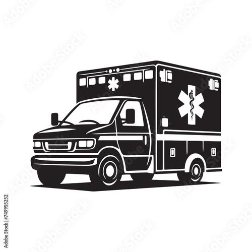 Emergency Response  Vector Ambulance Silhouette - Symbolizing Swift Assistance and Life-Saving Aid in Times of Need. Ambulance illustration  Ambulance Vector.