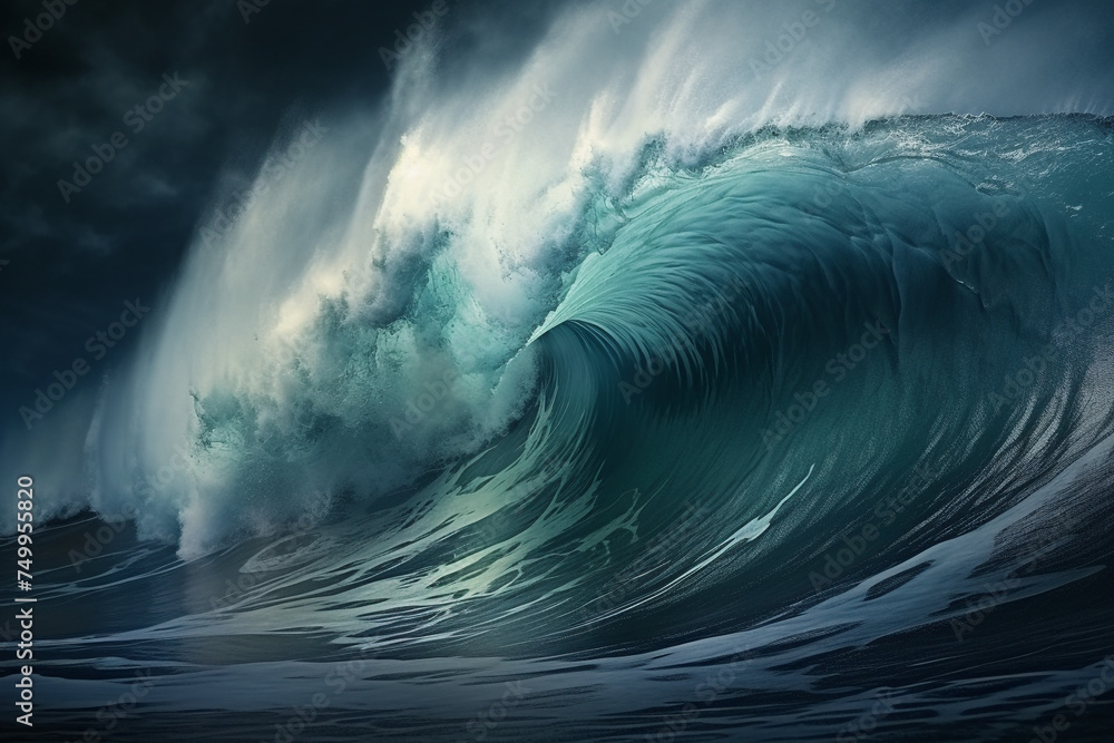giant tsunami waves, big waves, storms, beautiful, terrible - obrazy, fototapety, plakaty 