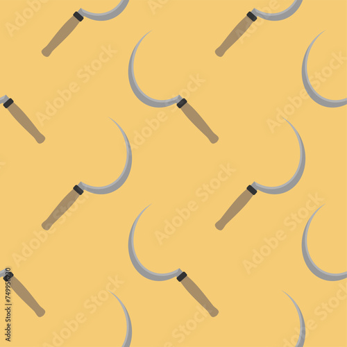 sickle seamless pattern vector illustration. Agriculture garden and farm cultivation equipment seamless pattern.