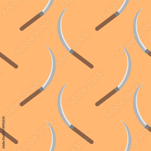 sickle seamless pattern vector illustration. Agriculture garden and farm cultivation equipment seamless pattern.