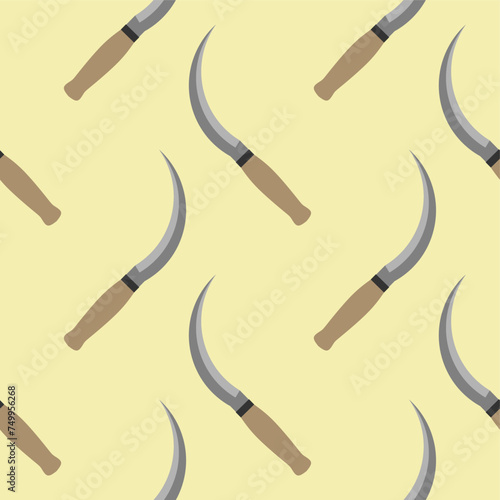 sickle seamless pattern vector illustration. Agriculture garden and farm cultivation equipment seamless pattern.
