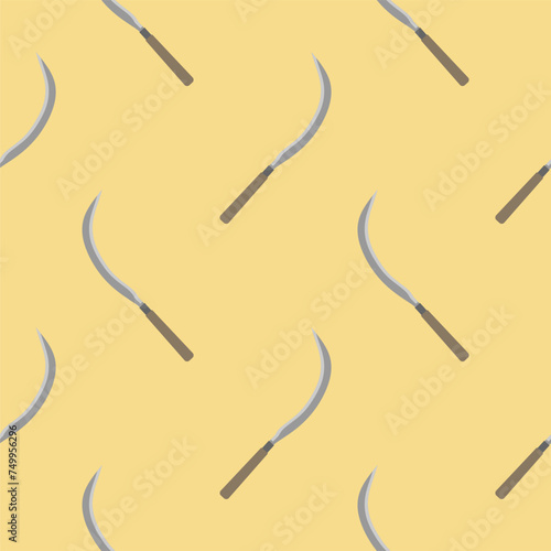 sickle seamless pattern vector illustration. Agriculture garden and farm cultivation equipment seamless pattern.