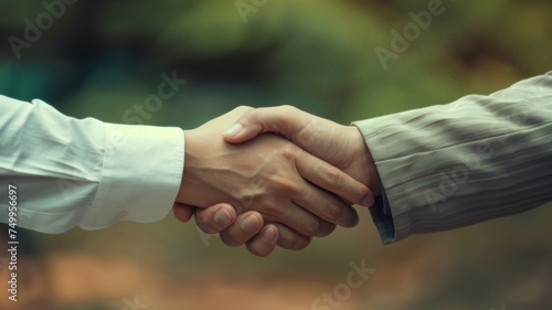 A young woman signs a contract and shakes hands with a manager to close the deal in a professional environment.
