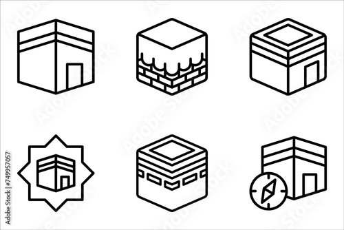 Kaaba of hajj building line icon set. linear style sign for mobile concept and web design. vector illustration on white background
