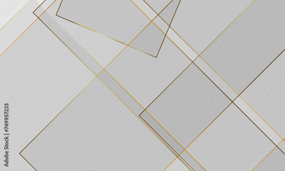 Obraz premium White geometric overlay golden line layer background on bright space with geometric decoration concept. Minimal futuristic element concept for poster, brochure, banner, wallpaper, cover, flyer.