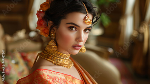 Saree Splendor: The Bride Tapestry of Silk and Gold.