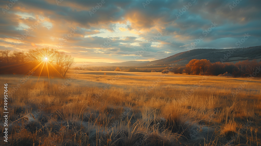 beautiful sunset in the field in the evening. beautiful sunset in the field in the evening.