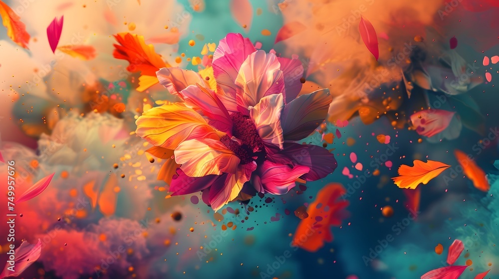 Colorful Flower Explosion in Photorealistic Fantasy Style