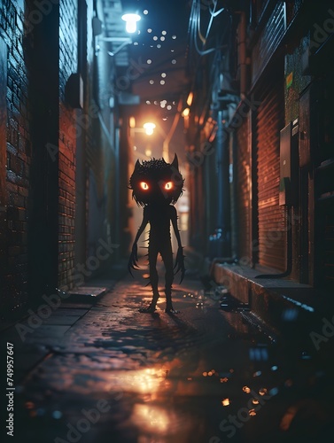Creepy Creature Walking Down a Dark Street at Night