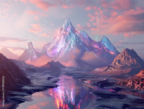 Futuristic Digital Art Colorful Mountains with Irradiance