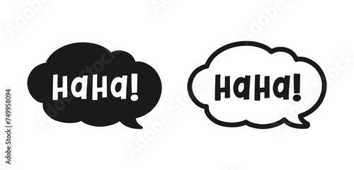 Haha laughing speech bubble sound effect icon. Cute black text lettering outline and silhouette set vector illustration.