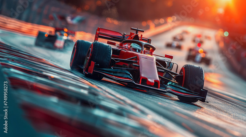 Motorsport cars racing on race track with motion blur background. F1 Grand Prix , Formula 1, Car racing photo