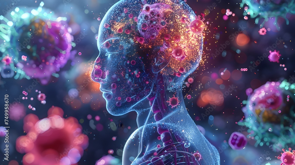 Fototapeta premium Surrealistic Biomechanical Art of Human and Viruses