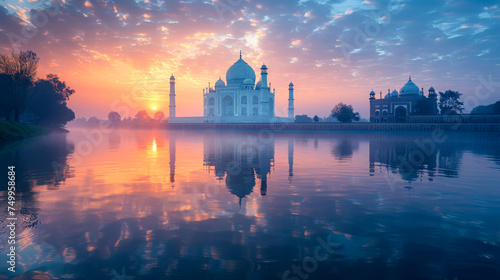 Taj Mahal at Dawn: A Monument Eternal Beauty.
