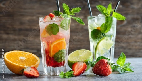 collection of mojito cocktails with strawberry orange ginger