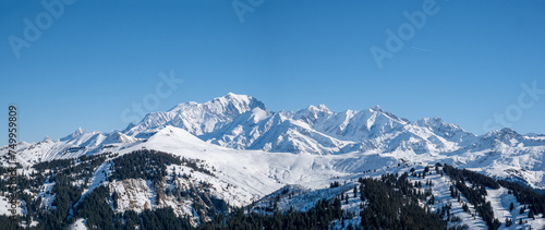 View of Mount Blanc in winter from Les Saisies Ski resort, French Alps © Yves