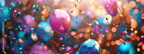 A colorful image of confetti and balloons with a festive mood