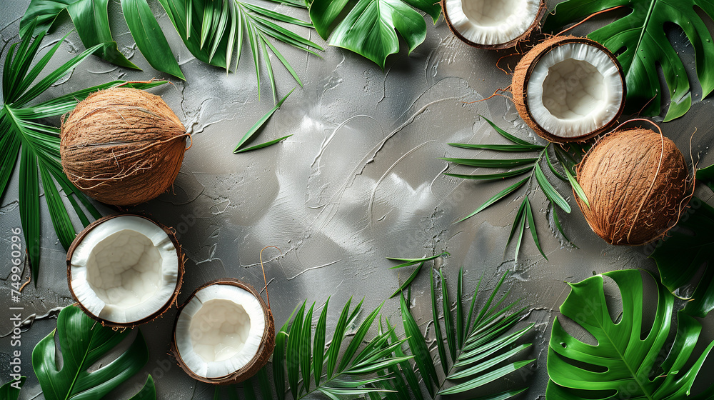 Tropical coconut background top view Tropical coconut background top view